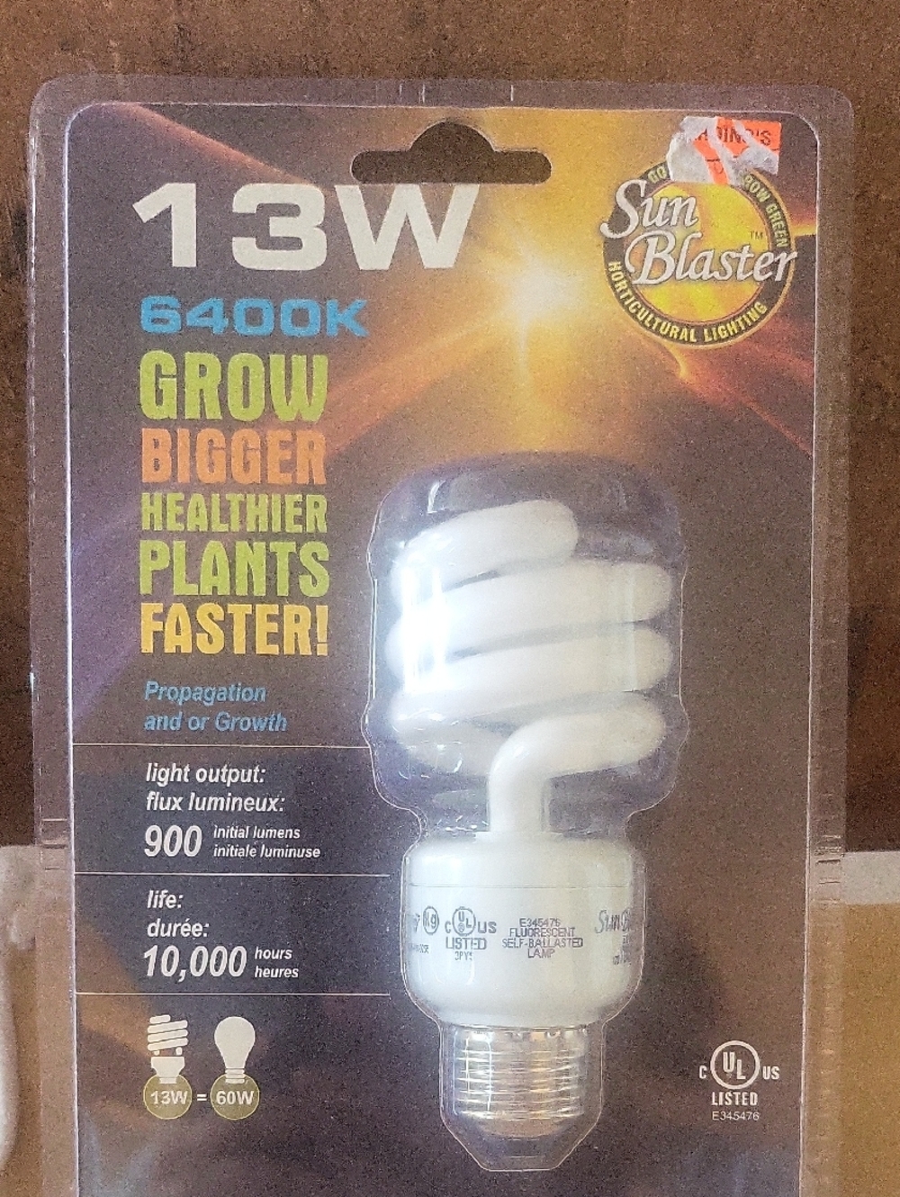 SunBlaster 13W 6400K Grow Light Bulb - White